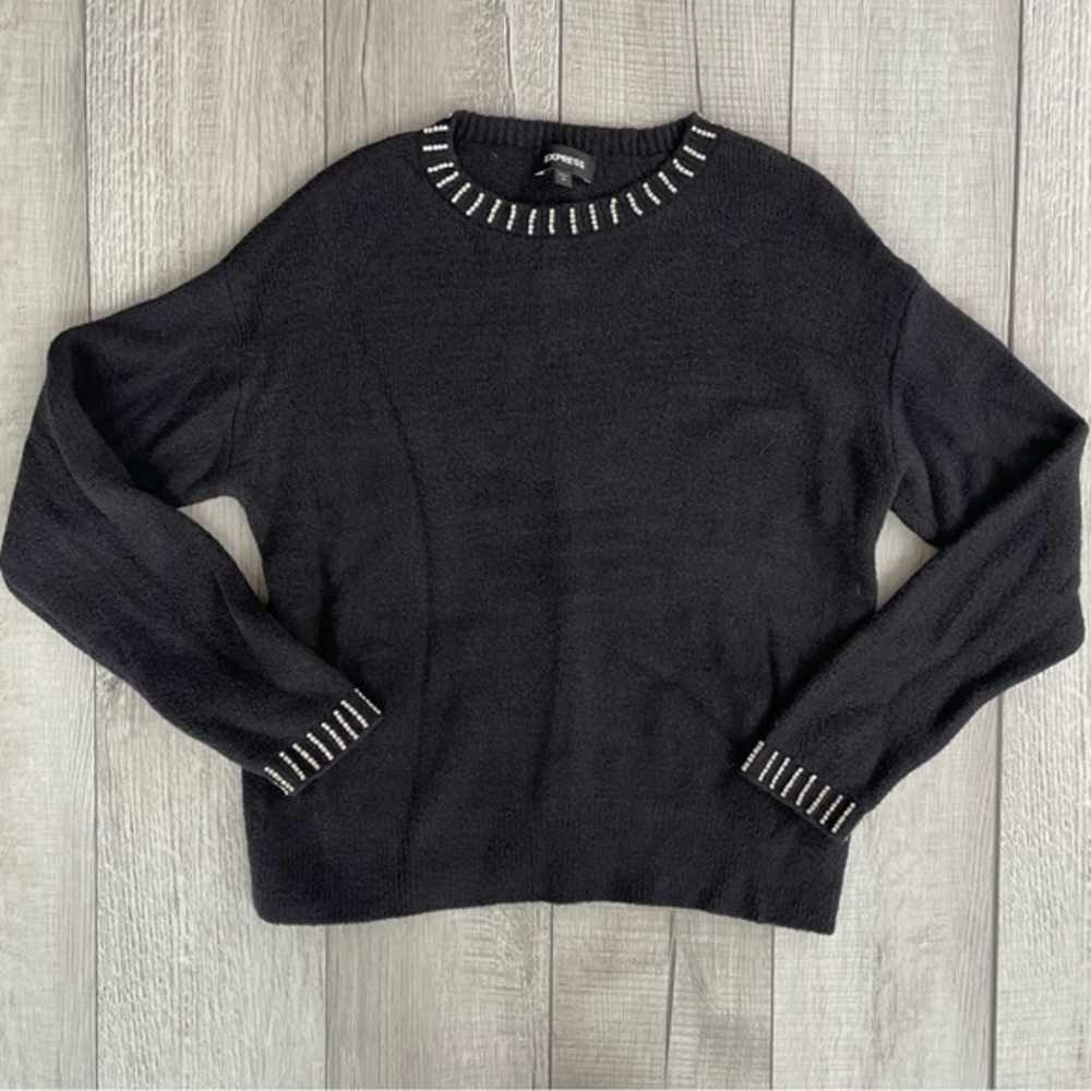 Express Soft Embellished Rhinestone‎ Sweater Black Sz Small
